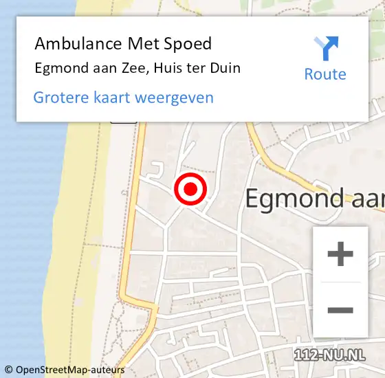 Locatie op kaart van de 112 melding: Ambulance Met Spoed Naar Egmond aan Zee, Huis ter Duin op 15 mei 2024 18:23