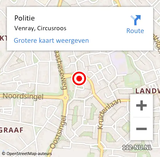 Locatie op kaart van de 112 melding: Politie Venray, Circusroos op 15 mei 2024 18:26