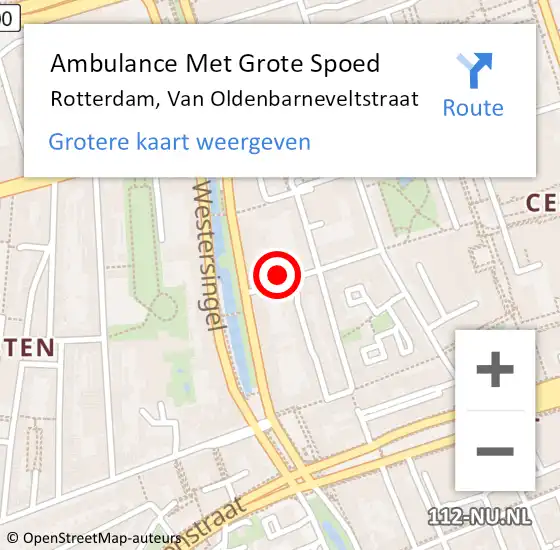 Locatie op kaart van de 112 melding: Ambulance Met Grote Spoed Naar Rotterdam, Van Oldenbarneveltstraat op 15 mei 2024 18:32