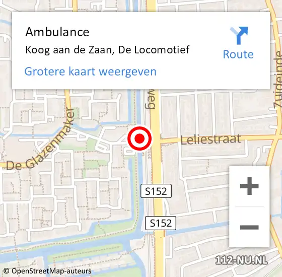 Locatie op kaart van de 112 melding: Ambulance Koog aan de Zaan, De Locomotief op 15 mei 2024 18:34