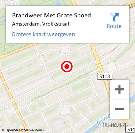 Locatie op kaart van de 112 melding: Brandweer Met Grote Spoed Naar Amsterdam, Vrolikstraat op 15 mei 2024 18:37