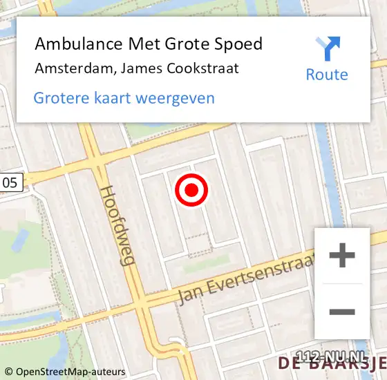 Locatie op kaart van de 112 melding: Ambulance Met Grote Spoed Naar Amsterdam, James Cookstraat op 15 mei 2024 18:49