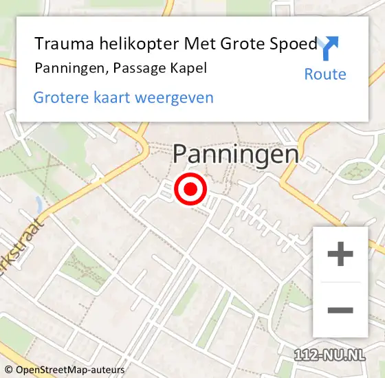 Locatie op kaart van de 112 melding: Trauma helikopter Met Grote Spoed Naar Panningen, Passage Kapel op 15 mei 2024 18:50
