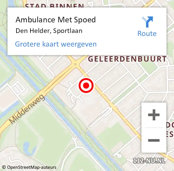 Locatie op kaart van de 112 melding: Ambulance Met Spoed Naar Den Helder, Sportlaan op 15 mei 2024 18:53
