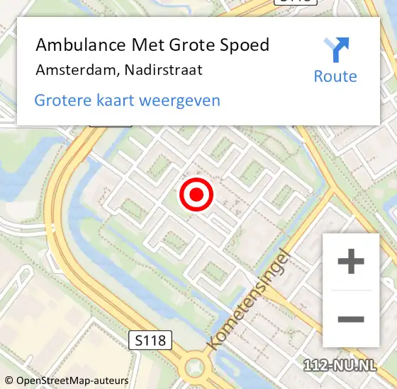 Locatie op kaart van de 112 melding: Ambulance Met Grote Spoed Naar Amsterdam, Nadirstraat op 15 mei 2024 18:56
