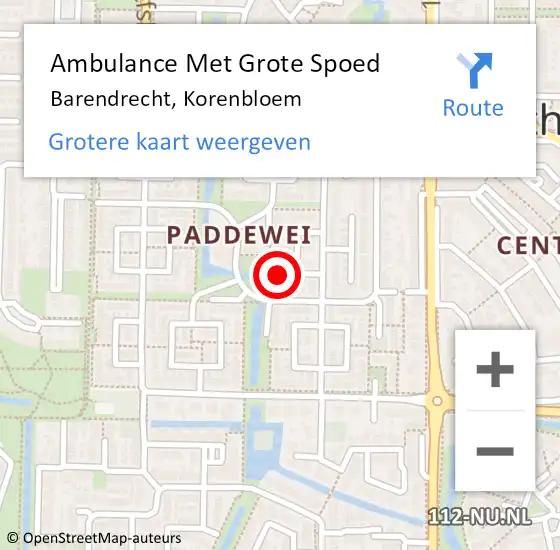 Locatie op kaart van de 112 melding: Ambulance Met Grote Spoed Naar Barendrecht, Korenbloem op 15 mei 2024 19:05