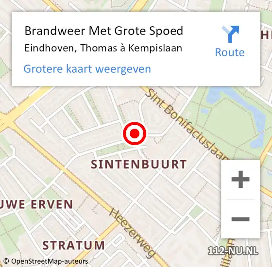 Locatie op kaart van de 112 melding: Brandweer Met Grote Spoed Naar Eindhoven, Thomas à Kempislaan op 15 mei 2024 19:06