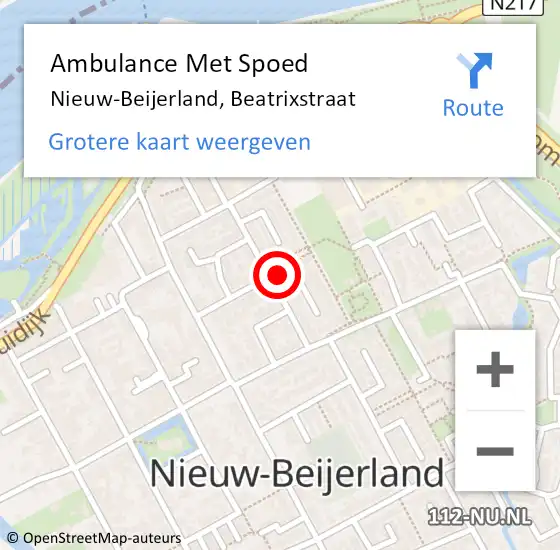 Locatie op kaart van de 112 melding: Ambulance Met Spoed Naar Nieuw-Beijerland, Beatrixstraat op 15 mei 2024 19:18