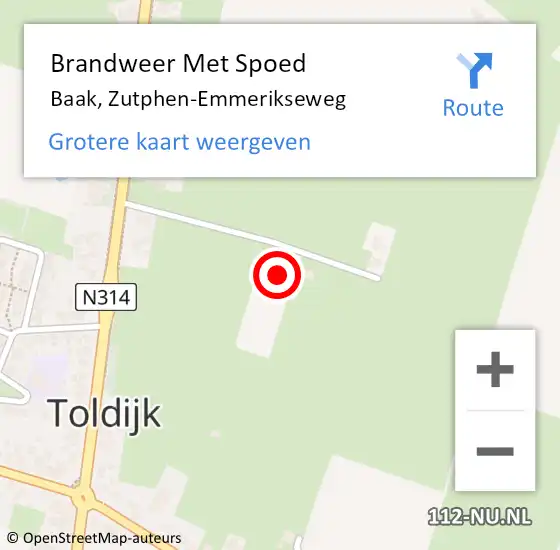 Locatie op kaart van de 112 melding: Brandweer Met Spoed Naar Baak, Zutphen-Emmerikseweg op 15 mei 2024 19:24