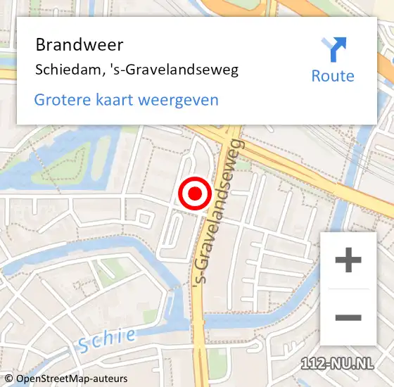 Locatie op kaart van de 112 melding: Brandweer Schiedam, 's-Gravelandseweg op 15 mei 2024 19:52