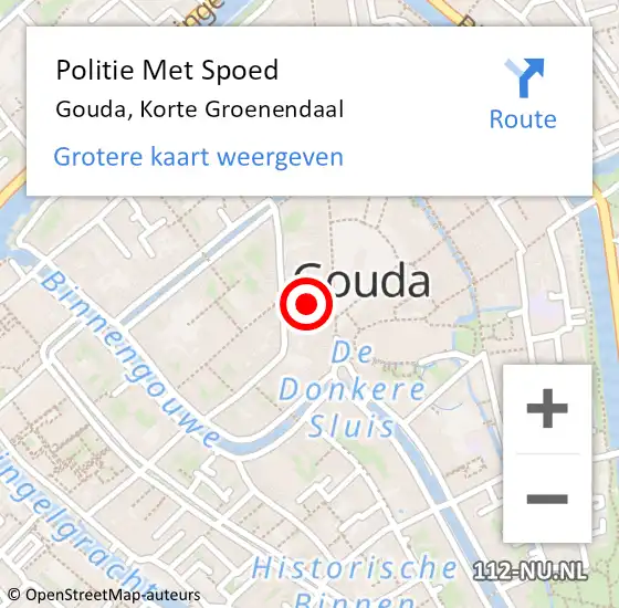Locatie op kaart van de 112 melding: Politie Met Spoed Naar Gouda, Korte Groenendaal op 15 mei 2024 19:57