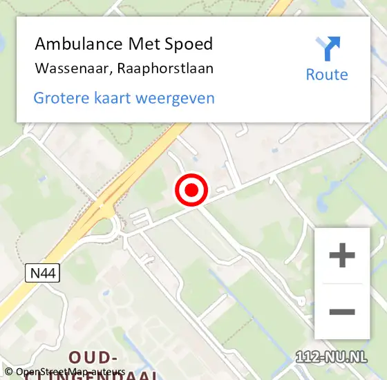 Locatie op kaart van de 112 melding: Ambulance Met Spoed Naar Wassenaar, Raaphorstlaan op 15 mei 2024 19:58