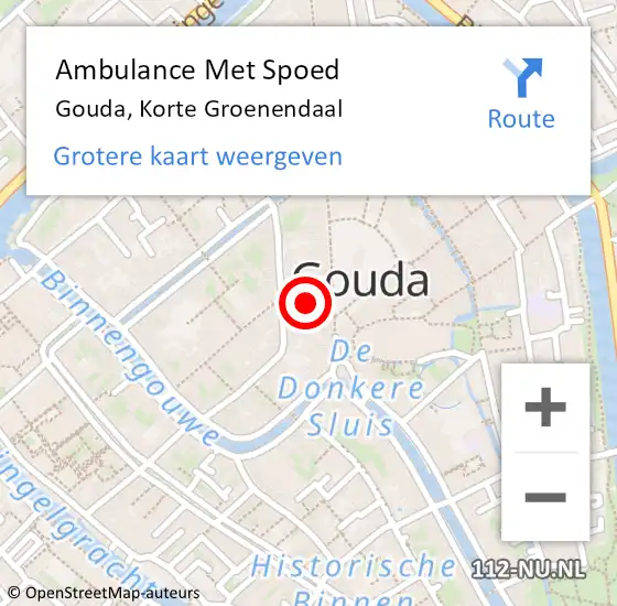 Locatie op kaart van de 112 melding: Ambulance Met Spoed Naar Gouda, Korte Groenendaal op 15 mei 2024 20:02