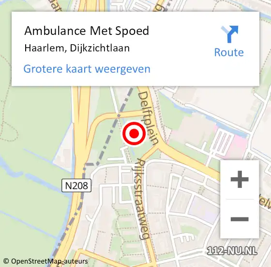 Locatie op kaart van de 112 melding: Ambulance Met Spoed Naar Haarlem, Dijkzichtlaan op 15 mei 2024 20:03