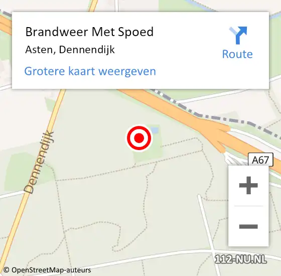 Locatie op kaart van de 112 melding: Brandweer Met Spoed Naar Asten, Dennendijk op 15 mei 2024 20:08