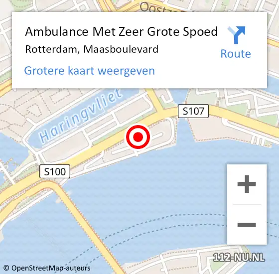 Locatie op kaart van de 112 melding: Ambulance Met Zeer Grote Spoed Naar Rotterdam, Maasboulevard op 15 mei 2024 20:08
