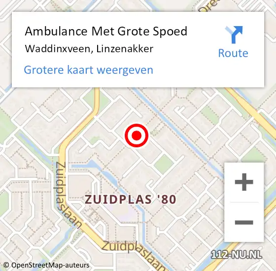 Locatie op kaart van de 112 melding: Ambulance Met Grote Spoed Naar Waddinxveen, Linzenakker op 15 mei 2024 20:11