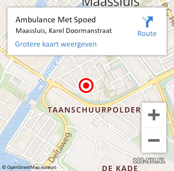 Locatie op kaart van de 112 melding: Ambulance Met Spoed Naar Maassluis, Karel Doormanstraat op 15 mei 2024 20:13