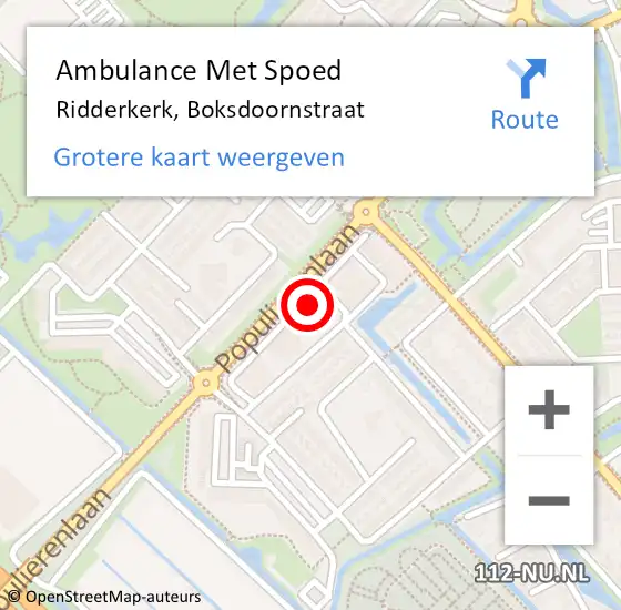 Locatie op kaart van de 112 melding: Ambulance Met Spoed Naar Ridderkerk, Boksdoornstraat op 15 mei 2024 20:24