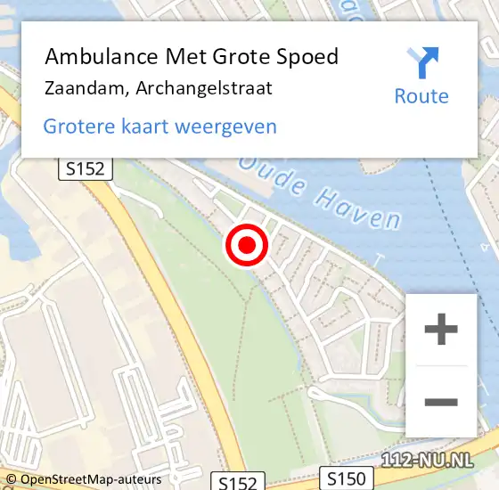 Locatie op kaart van de 112 melding: Ambulance Met Grote Spoed Naar Zaandam, Archangelstraat op 15 mei 2024 20:35
