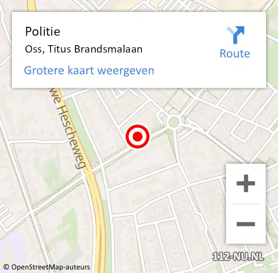 Locatie op kaart van de 112 melding: Politie Oss, Titus Brandsmalaan op 15 mei 2024 20:37