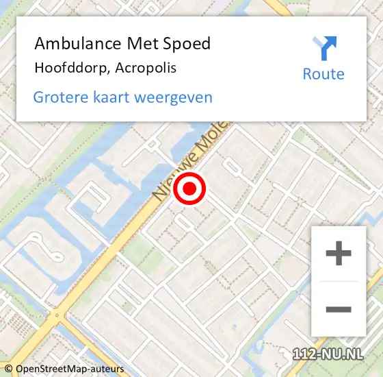 Locatie op kaart van de 112 melding: Ambulance Met Spoed Naar Hoofddorp, Acropolis op 15 mei 2024 20:42