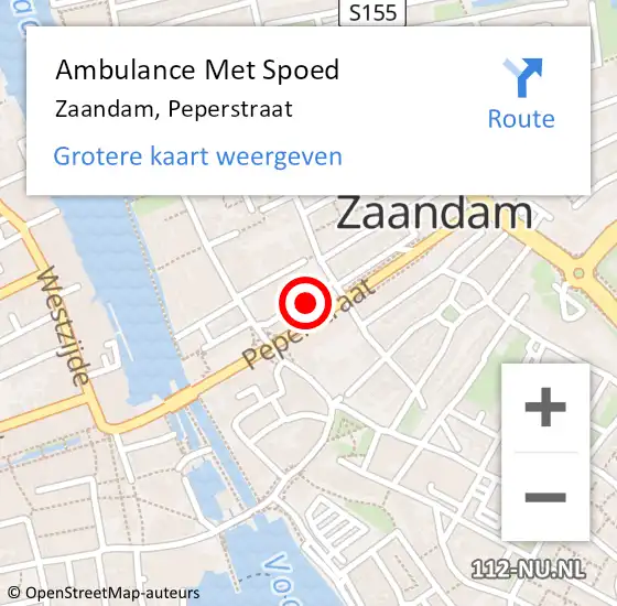 Locatie op kaart van de 112 melding: Ambulance Met Spoed Naar Zaandam, Peperstraat op 15 mei 2024 20:45