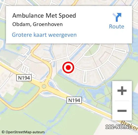 Locatie op kaart van de 112 melding: Ambulance Met Spoed Naar Obdam, Groenhoven op 15 mei 2024 20:54