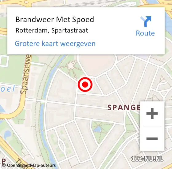 Locatie op kaart van de 112 melding: Brandweer Met Spoed Naar Rotterdam, Spartastraat op 15 mei 2024 21:01