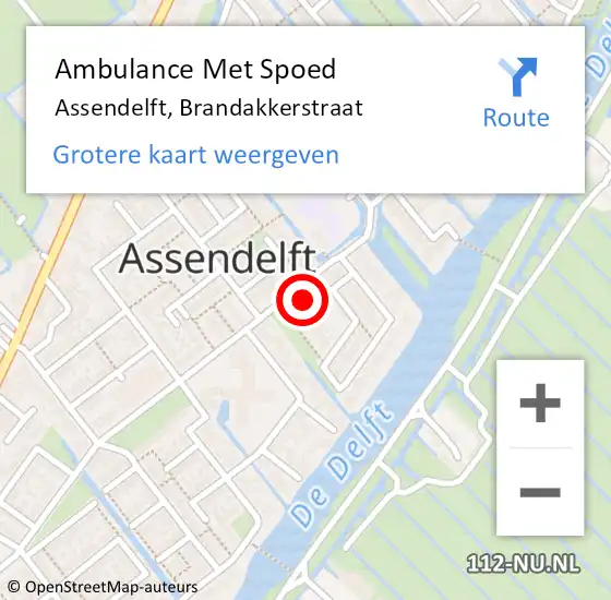 Locatie op kaart van de 112 melding: Ambulance Met Spoed Naar Assendelft, Brandakkerstraat op 15 mei 2024 21:02