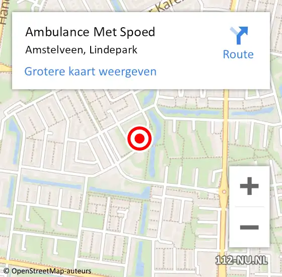 Locatie op kaart van de 112 melding: Ambulance Met Spoed Naar Amstelveen, Lindepark op 15 mei 2024 21:08