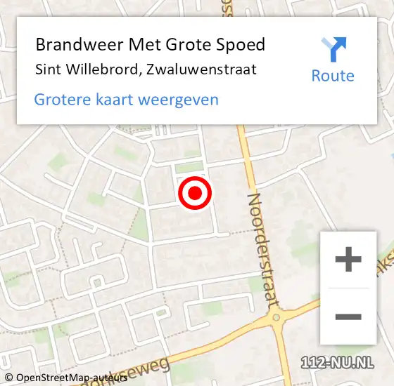 Locatie op kaart van de 112 melding: Brandweer Met Grote Spoed Naar Sint Willebrord, Zwaluwenstraat op 15 mei 2024 21:17