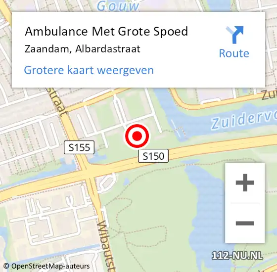 Locatie op kaart van de 112 melding: Ambulance Met Grote Spoed Naar Zaandam, Albardastraat op 15 mei 2024 21:46
