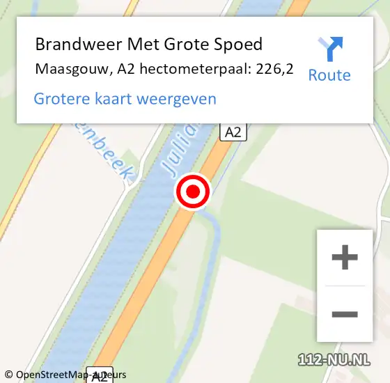 Locatie op kaart van de 112 melding: Brandweer Met Grote Spoed Naar Maasgouw, A2 hectometerpaal: 226,2 op 15 mei 2024 22:00