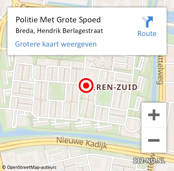 Locatie op kaart van de 112 melding: Politie Met Grote Spoed Naar Breda, Hendrik Berlagestraat op 15 mei 2024 22:04