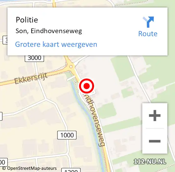 Locatie op kaart van de 112 melding: Politie Son, Eindhovenseweg op 15 mei 2024 22:08