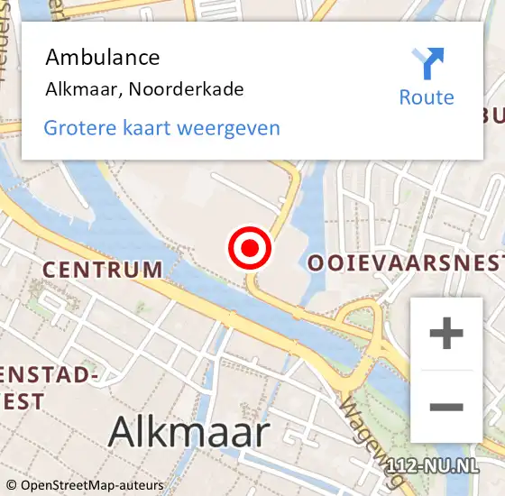 Locatie op kaart van de 112 melding: Ambulance Alkmaar, Noorderkade op 15 mei 2024 22:09