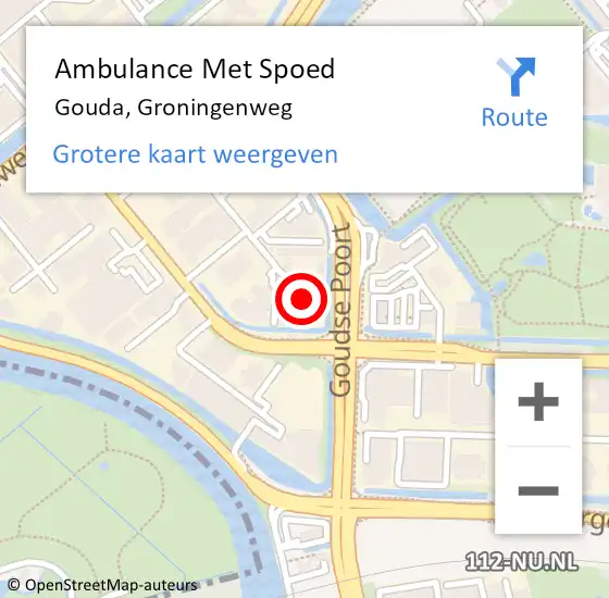 Locatie op kaart van de 112 melding: Ambulance Met Spoed Naar Gouda, Groningenweg op 15 mei 2024 22:10