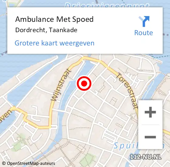 Locatie op kaart van de 112 melding: Ambulance Met Spoed Naar Dordrecht, Taankade op 15 mei 2024 22:10