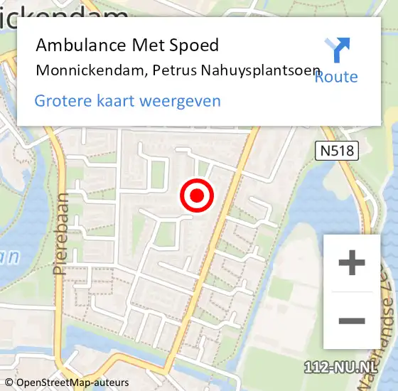 Locatie op kaart van de 112 melding: Ambulance Met Spoed Naar Monnickendam, Petrus Nahuysplantsoen op 15 mei 2024 22:10