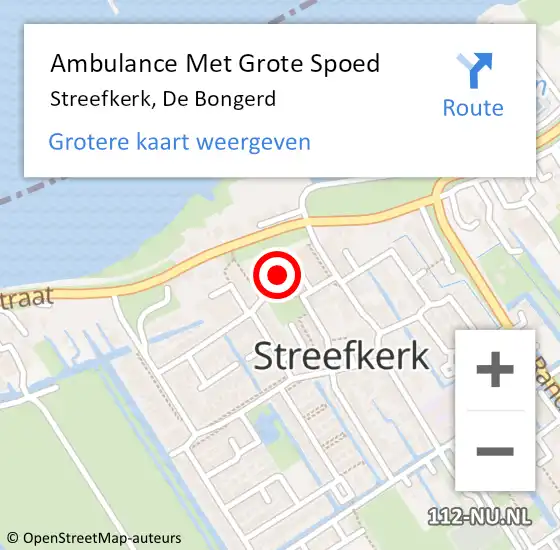 Locatie op kaart van de 112 melding: Ambulance Met Grote Spoed Naar Streefkerk, De Bongerd op 15 mei 2024 22:20