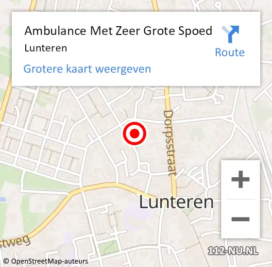Locatie op kaart van de 112 melding: Ambulance Met Zeer Grote Spoed Naar Lunteren op 15 mei 2024 22:21