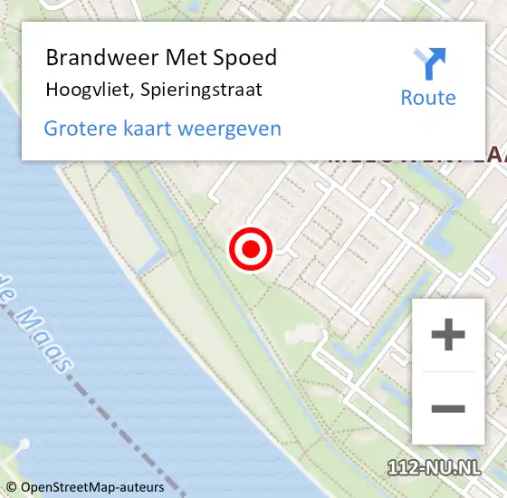 Locatie op kaart van de 112 melding: Brandweer Met Spoed Naar Hoogvliet, Spieringstraat op 15 mei 2024 22:22