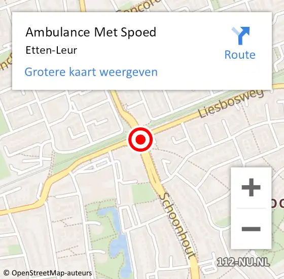 Locatie op kaart van de 112 melding: Ambulance Met Spoed Naar Etten-Leur op 15 mei 2024 22:23