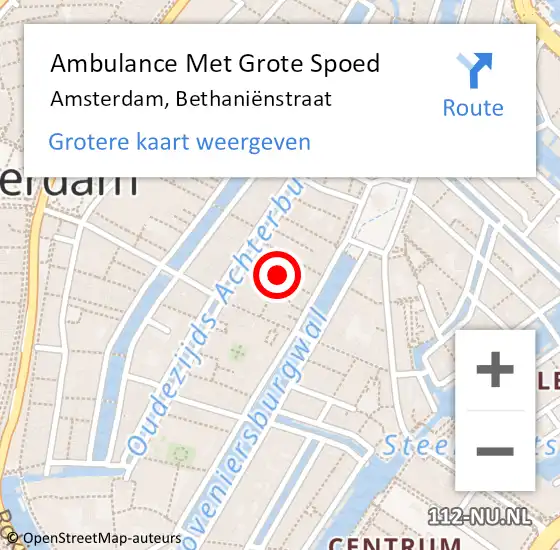 Locatie op kaart van de 112 melding: Ambulance Met Grote Spoed Naar Amsterdam, Bethaniënstraat op 15 mei 2024 22:24