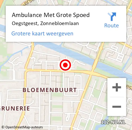 Locatie op kaart van de 112 melding: Ambulance Met Grote Spoed Naar Oegstgeest, Zonnebloemlaan op 15 mei 2024 22:24