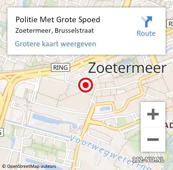 Locatie op kaart van de 112 melding: Politie Met Grote Spoed Naar Zoetermeer, Brusselstraat op 15 mei 2024 22:36