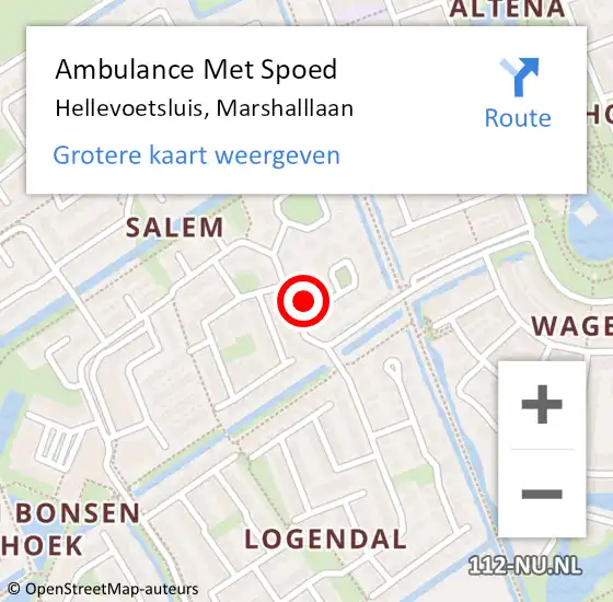 Locatie op kaart van de 112 melding: Ambulance Met Spoed Naar Hellevoetsluis, Marshalllaan op 15 mei 2024 22:46