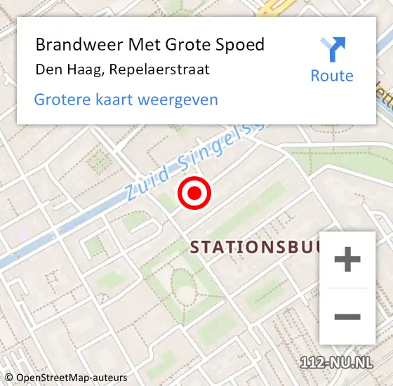 Locatie op kaart van de 112 melding: Brandweer Met Grote Spoed Naar Den Haag, Repelaerstraat op 15 mei 2024 22:46