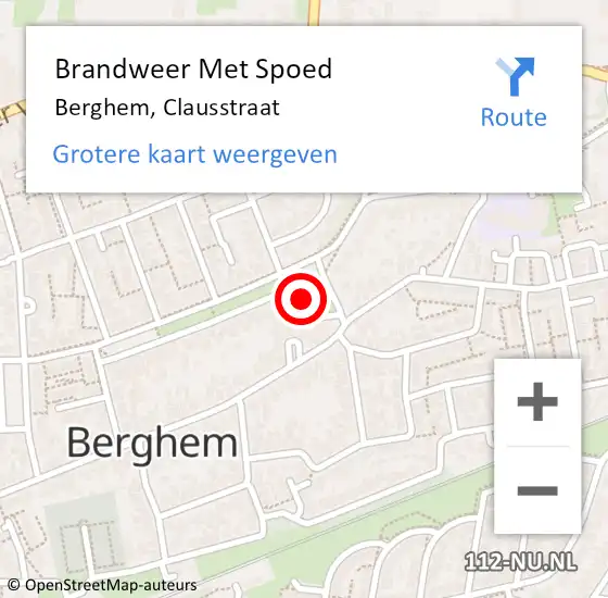 Locatie op kaart van de 112 melding: Brandweer Met Spoed Naar Berghem, Clausstraat op 15 mei 2024 22:47